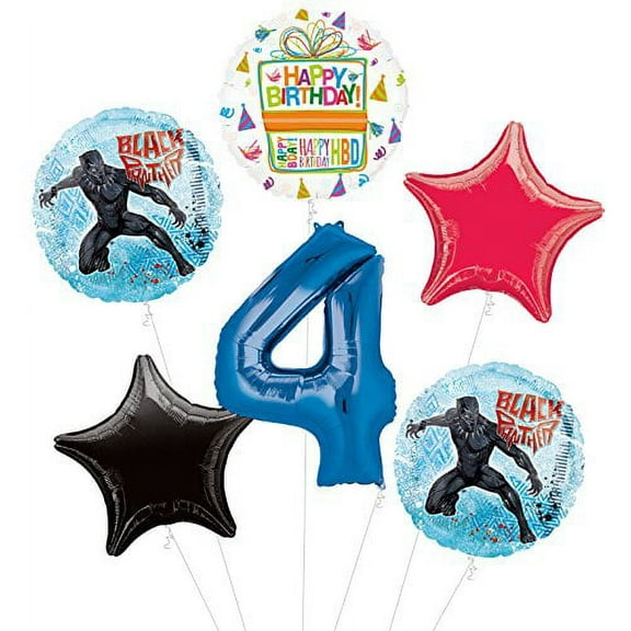 Black Panther 4th Birthday Party Supplies Balloon Bouquet Decorations