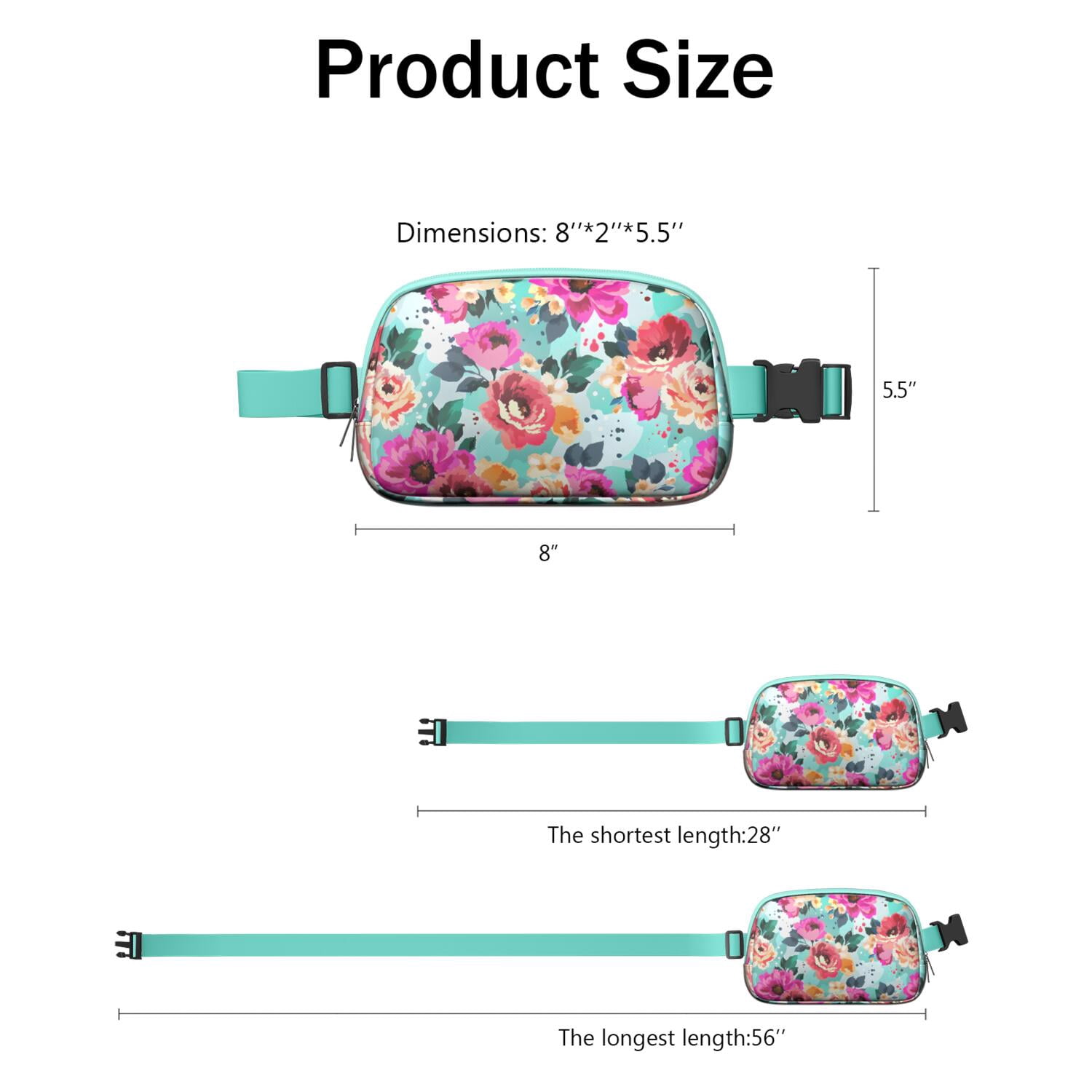 Bright Floral Fanny Pack – Summer Garden Waist Bag with Artistic Bloom, Peonies, Bees & Tropical Leaf Accents
