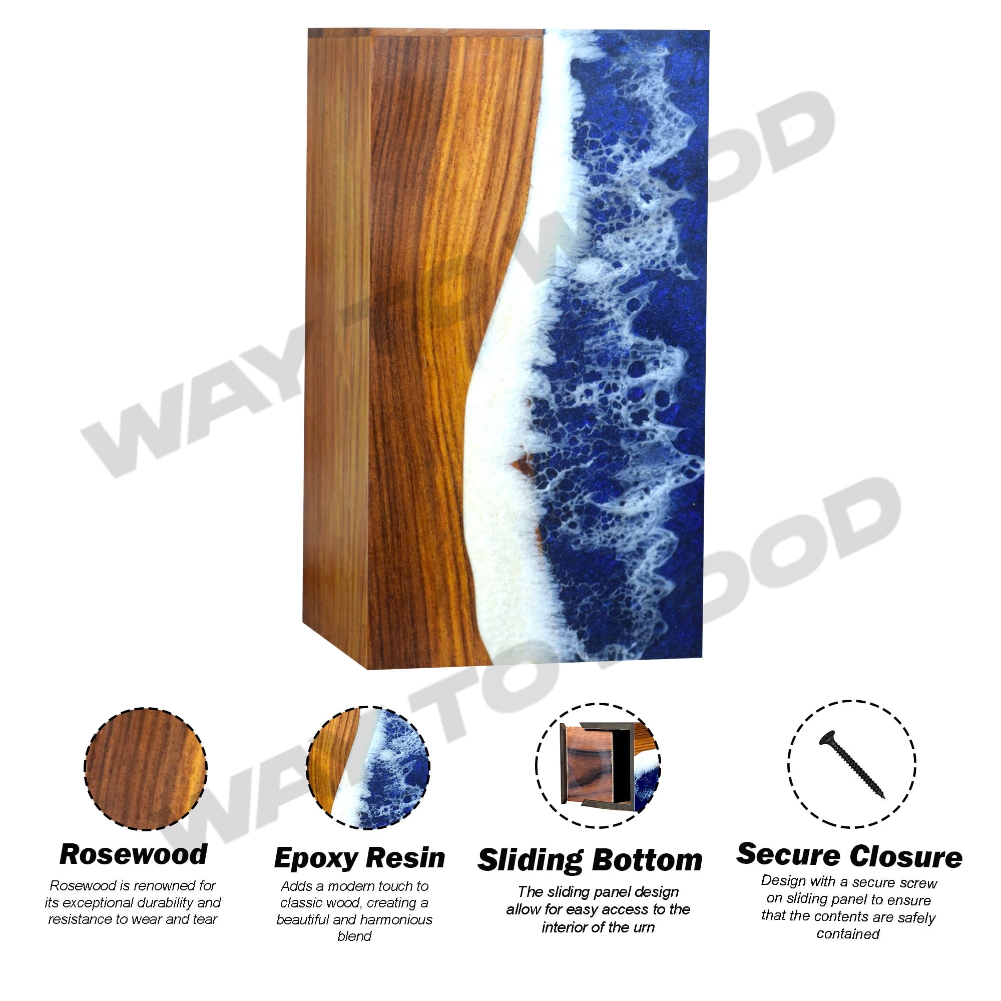Wooden Urn for Human Ashes Adults, Men & Women - Cremation Urns for Burial or Home Display - Handcrafted Urns with Ocean Resin Inlay - Unique Memorial Urn for Ashes