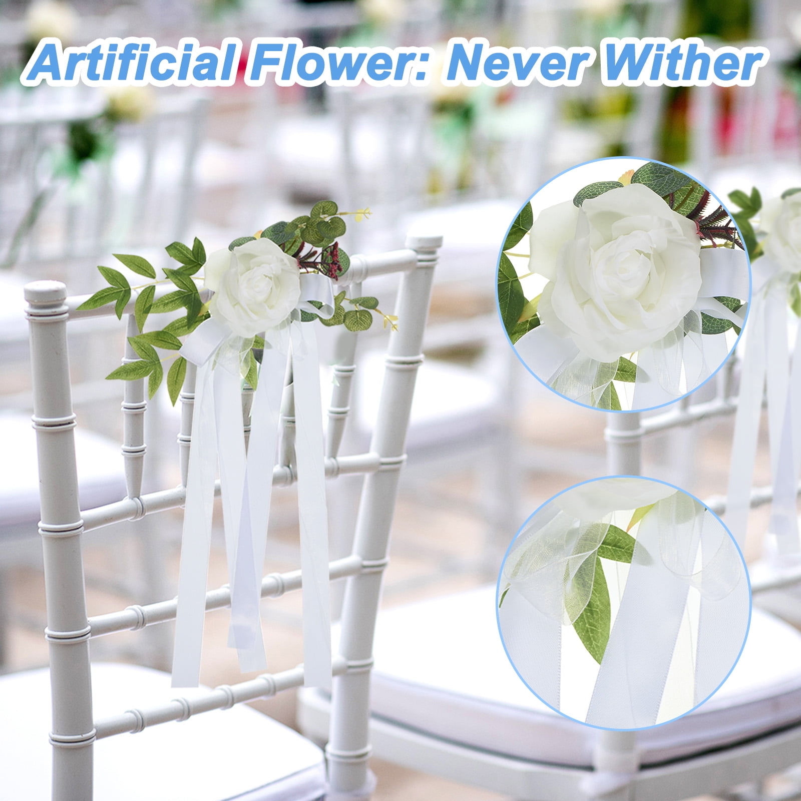 Wedding Aisle Decorations Pew Flowers for Wedding Ceremony Chair Floral Decoration Artificial Flowers, White 6 Pack