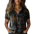 thumbnail image 2 of Bovemsi Women Cotton Shirt Printed Fashion Down Shirts Casual Tops Short Sleeve Blouse, Black Women's Summer Shirts, 4XL, 2 of 4
