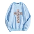 thumbnail image 4 of Chandails pour Femmes Imprimé Los Angeles Automne Col Rond Manches Longues Chandail en Molleton Oversize Chandail avec Design Épaules Tombantes Chandail Femme Bleu Clair TTG, 4 of 4