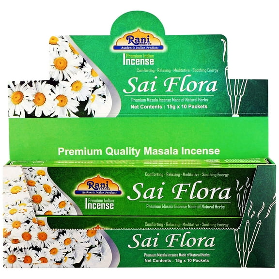 Rani Sai Flora Incense (Masala Incense Made of Natural Herbs) 15g x 10 Packets ~ Total of 100 Incense sticks | For Puja Purposes | Indian Origin