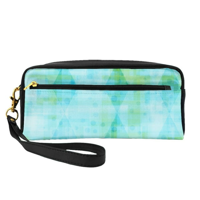 Small Makeup Bag, Rangement Multifonctions Bag, Fantaisie Cyan Géométrie Crayon Cas