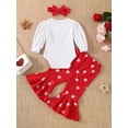 thumbnail image 3 of My First Valentines Day Baby Girl Outfit Hearts Onesie Long Sleeve Romper Bell Bottoms Headband 3pcs, 3 of 9