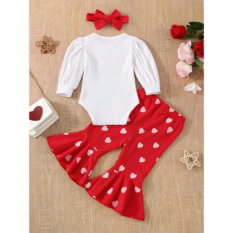 Tsexiefoofu Toddler Baby Girl Christmas Outfit Santa Long Sleeve Sweatshirt Top Bell Bottoms Pants Set Baby Christmas Clothes Valentine s Outfits 0