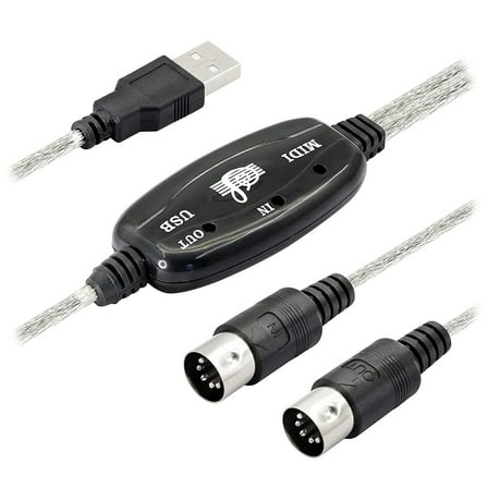 USB MIDI Cable Adapter, Type A Male to Din 5 Pin In-Out Interface with LED Indicator for Music Keyboard