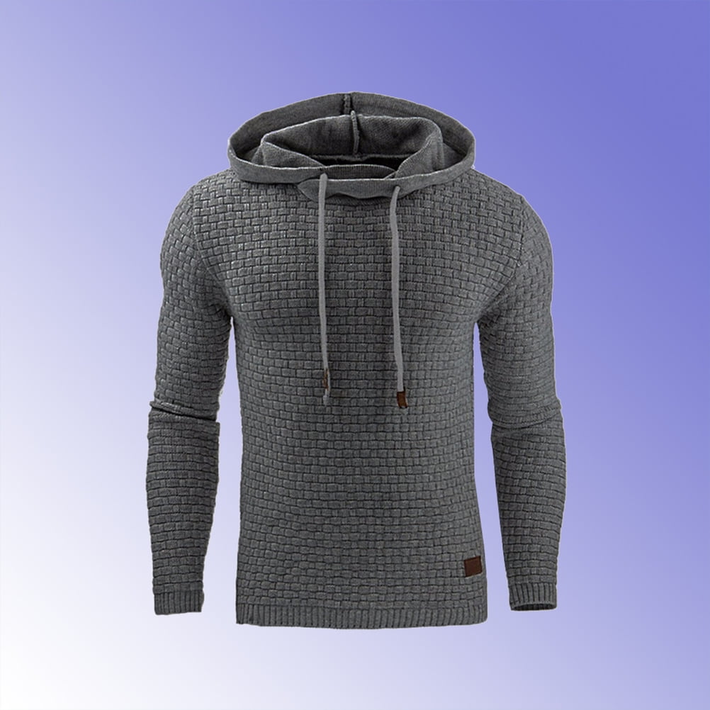 Men Funnel Neck Collar Casual Tunic Long Sleeve Hoodie Pullover Sweatshirt for Autumn Winter Size XXL Dark Grey