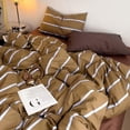 thumbnail image 1 of JOLUSERE Housse de Couette Rayée Brun Bleu Ensemble Grand Lit, Housse de Couette Respirante 3 Pcs à Rayures Verticales Rétro, 1 of 8
