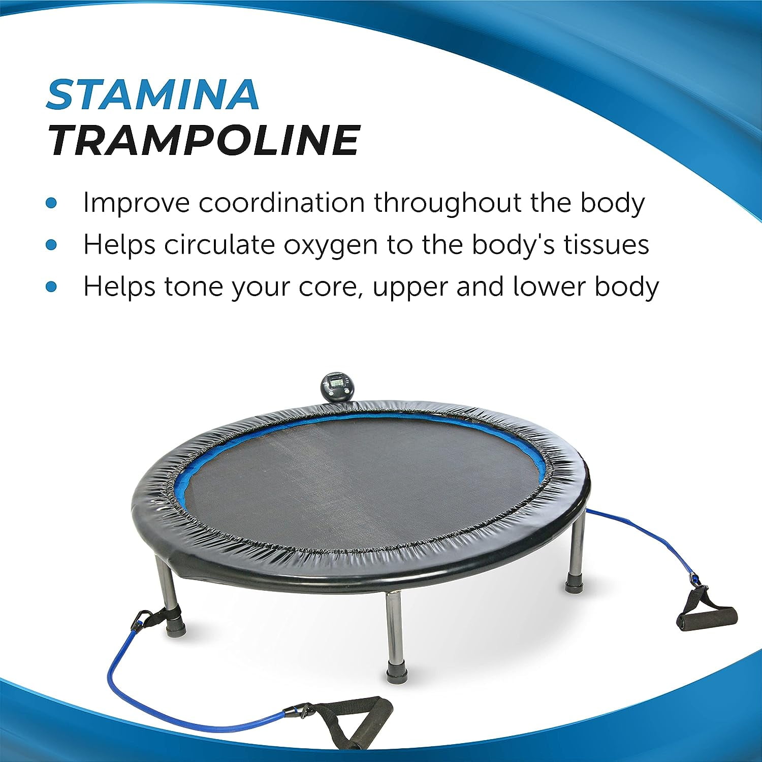 HJTER Folding Trampoline with Smart Workout App, Black - Portable Fitness Rebounder for Home Gym, Cardio & Strength Training, Jumping Exercise Equipment