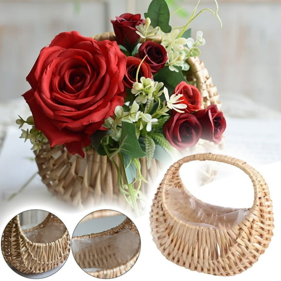 EZPXFCI Rattan Half Moon Wicker Basket, Small Wicker Woven Basket with Handle, Woven Wedding Flower Girl Baskets, Picnic Basket, for Wedding Decor, Yard Lawn Halloween Outside Decor and Indoor Decor