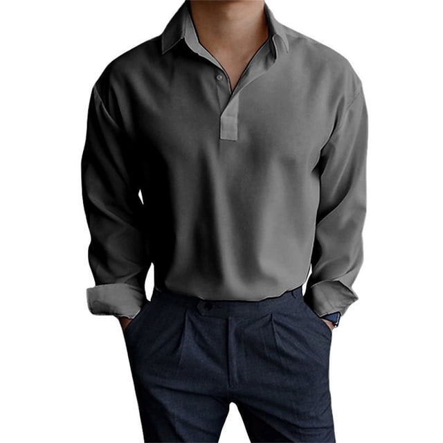 toraway Mens Shirts Prime Fall Clothes for Men Men Spring and Autumn Button Round Neck Solid Color Blouse Long Sleeve Top Bottoming Shirt XL