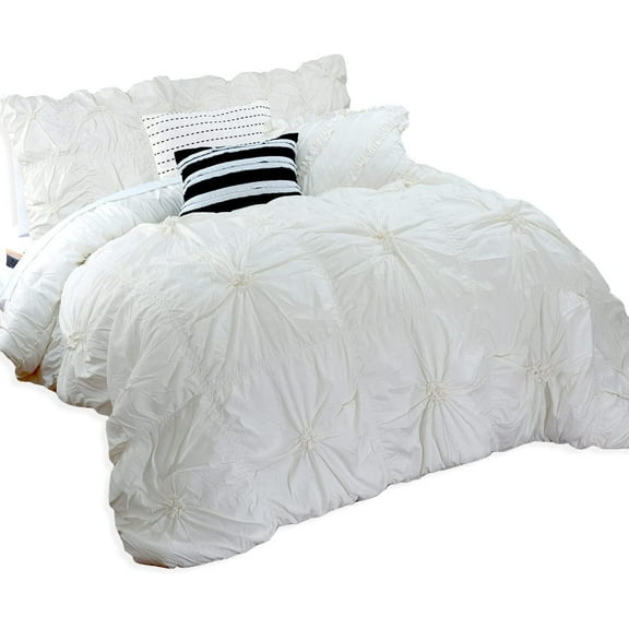 12-Piece Oversized Comforter, Amy Bedding Collection including 6-Piece Sheet Set Featuring Smart Pockets and Matching Decorative Pillows, Full/Queen, Ivory