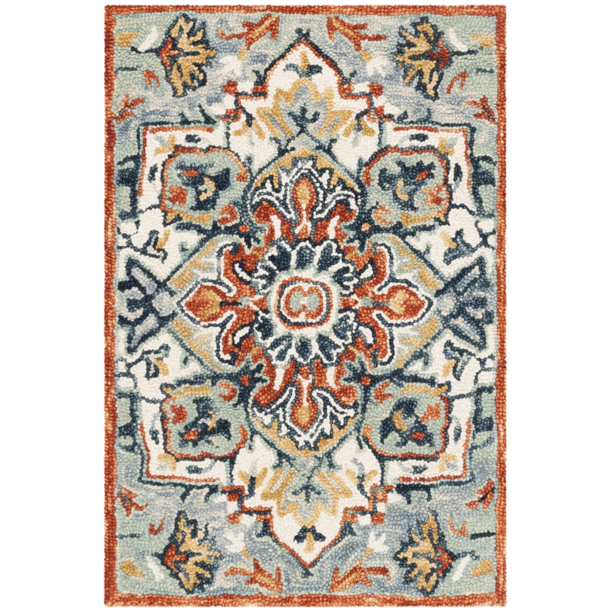 SAFAVIEH Aspen Caroline Floral Runner Rug, Blue/Rust, 2'3" x 15'