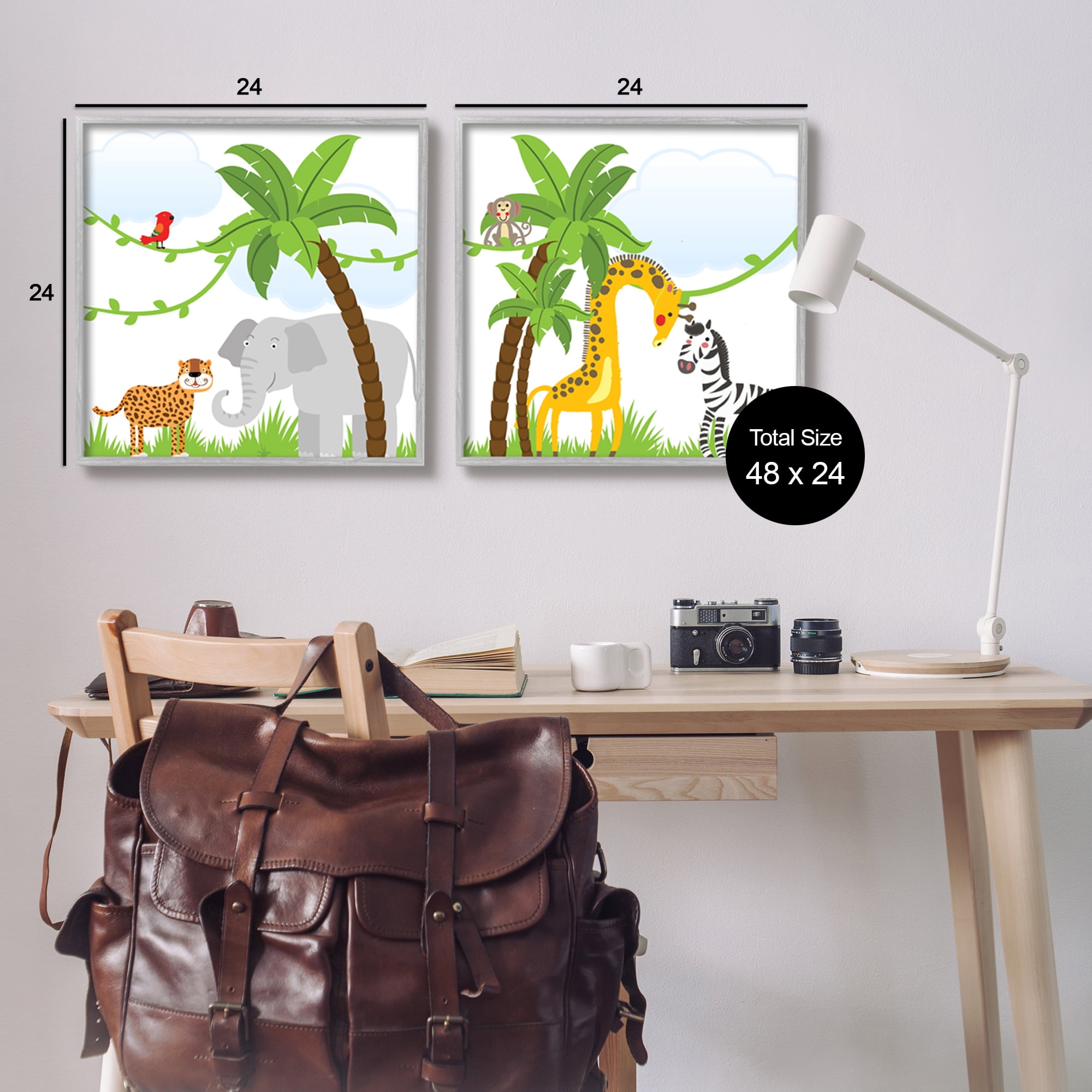 Stupell Industries Jungle Animals Scene Animals & Insects Painting Gray Framed Art Print Wall Art, 24 x 24, Set of 2