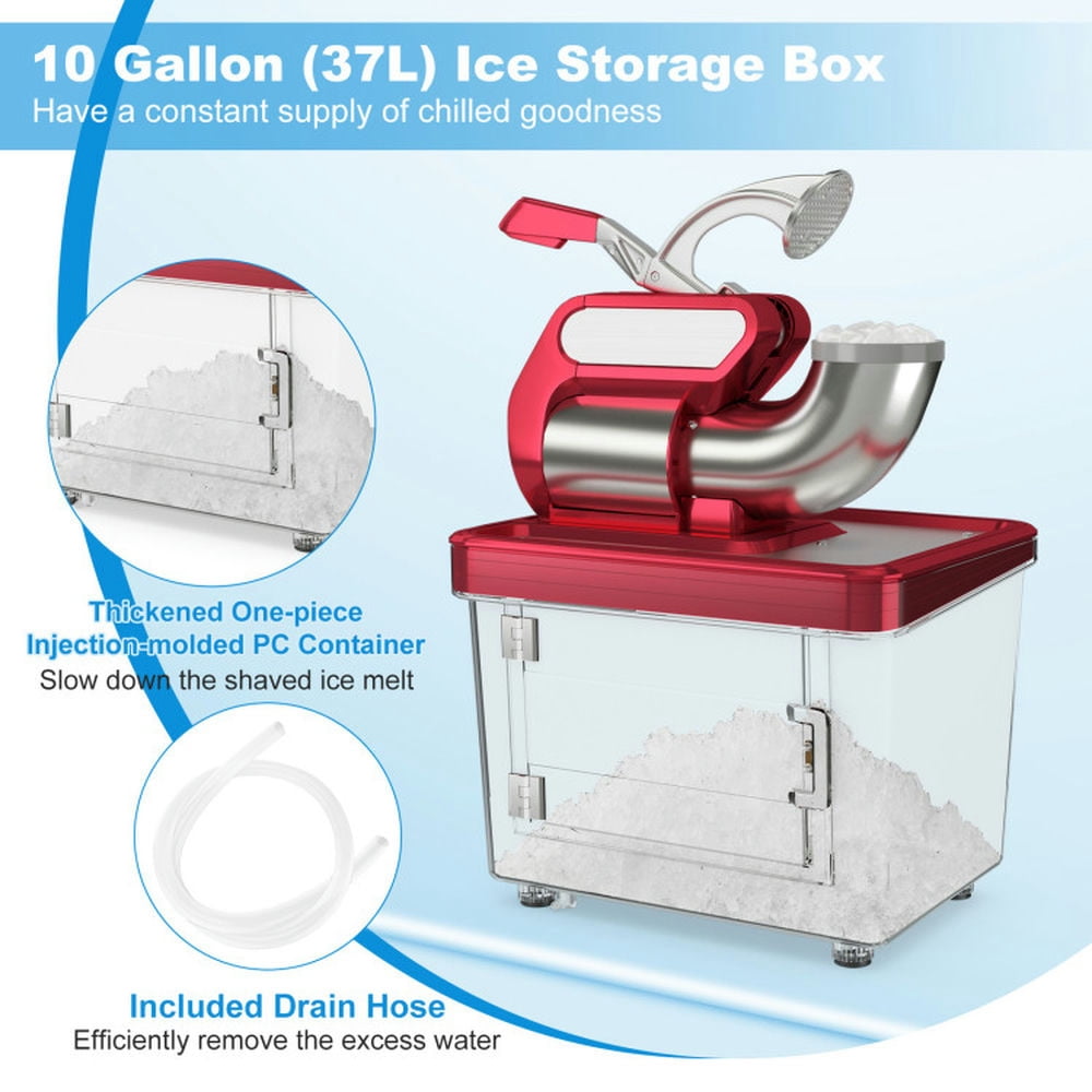 GVN 300W Commercial Ice Crusher with Dual Blades and Safety Switch-Red
