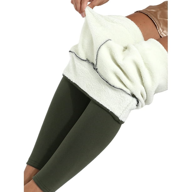 Femmes de danse sexy collants épais contrôle du ventre pantalon legging  thermique taille haute leggings doublés de polaire extensible couleur unie  armée verte XL 