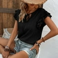 thumbnail image 7 of Womens Casual Summer Chiffon T Shirts Tie Neck Ruffle Short Sleeve Comfy Stretchy Work Office Blouses Tunic Tops, 7 of 7