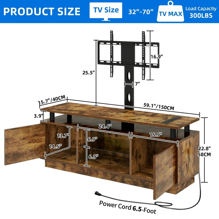 Uforic TV Stand with Mount & Power Outlet, LED TV Mount for