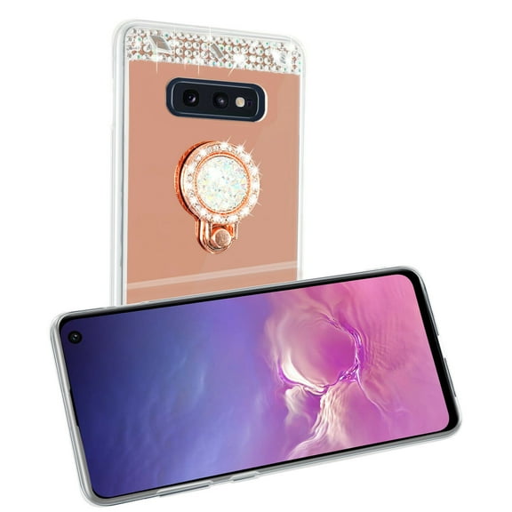 Ring Case for Samsung S10 Plus Mirror Glitter Case with Ring Holder Kickstand Diamond Makeup Bling Shiny Rhinestone Crystal Girls Women Protective Case for Samsung Galaxy S10 Plus 6.5" (Rose Gold)