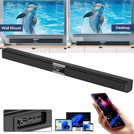 32 Inch TV Sound Bar Bluetooth 5.3 - 100dB Heavy Bass Surround Sound, Wall-Mount/Tabletop Setup, Multi-Connections & Universal Fit for TV/PC/Gaming/Projectors