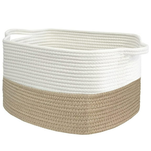 Nvzi Cube Storage Bins - Towel, Book, Cloth, Shoes, Closet Shelf Woven Baskets for Office, Baby Laundry,13 * 11 * 9.4 inch White Khaki