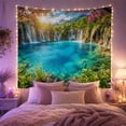 thumbnail image 2 of Turquoise Alpine Lake Below Cascading Falls, Serene Rustic Style for Nature Lovers, Mountain Wall Decor Housewarming Gift, Tapestry Wall Hanging for Bedroom and Cabin, 2 of 7