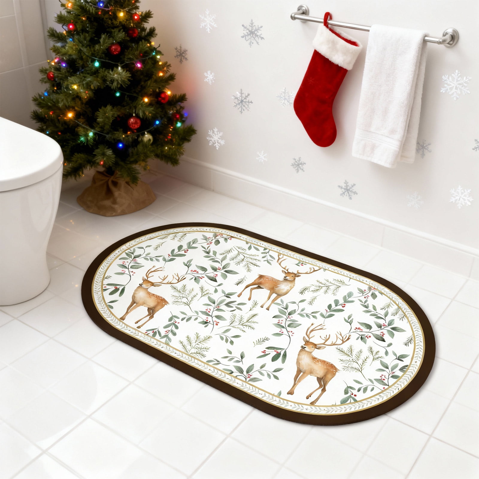 Gogreen Bath Mat - Bathroom Mat Rug Non Slip Super Absorbent Stain Resistant Quick Dry Bathroom Rug-Bath Mat for Bathroom Floor Bathtub Vanity-Bathmat Bath Rug Easy Care (Christmas Deer, 24"x36")