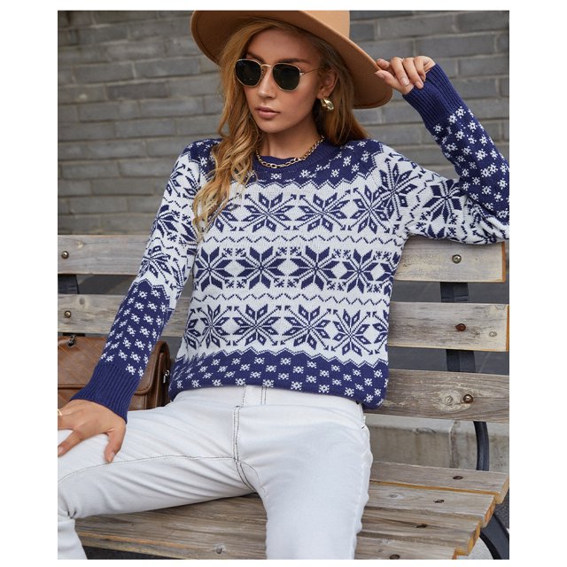 REDHOTYPE Femmes Col Rond Tricoté Couleur de Collision Manches Longues Pull en Vrac Casual à Rayures Hauts