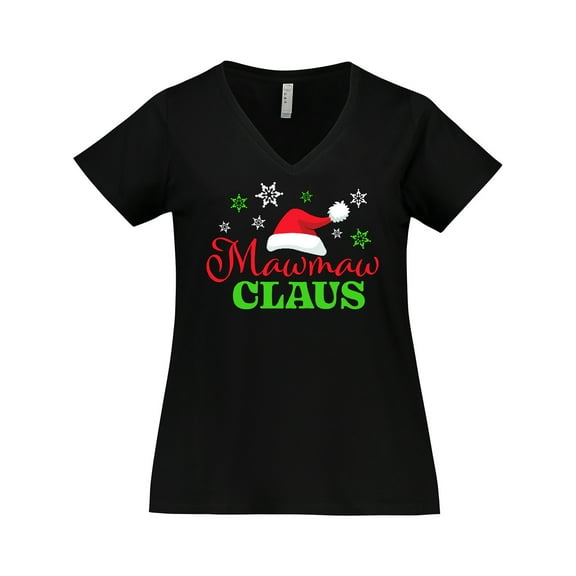 Inktastic Mawmaw Claus with Christmas Santa Hat and Snowflakes Women's Plus Size V-Neck T-Shirt