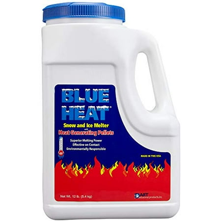 Blue Heat Snow and Ice Melt - 12lb Easy Pour Jug - Industrial Grade Heat Generating Rock Salt Pellets - Concrete Safe