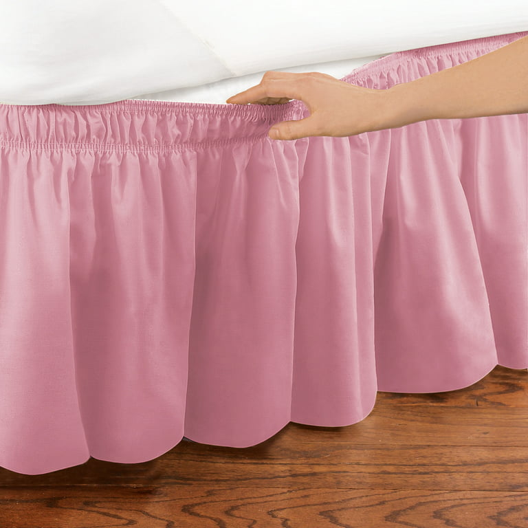 Collections Etc Wrap Around Bed Skirt, Easy Fit Elastic Dust Ruffle, Rose,  Queen/King