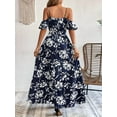 thumbnail image 5 of ZOELNIC Women's Floral Maxi Dress Cold Shoulder Split Thigh Belted A Line Long Summer Dress, S, 5 of 6