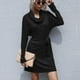 thumbnail image 2 of Vestido largo de suéter con manga de murciélago, vestido informal de punto con cuello alto y cintura anudada para citas, negro L, 2 of 11