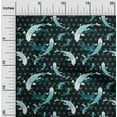 thumbnail image 2 of oneOone Cotton Cambric Teal Green Fabric Asian Japanese Koi Fish Watercolor Craft Projects Decor Fabric Printed By The Yard 56 Inch Wide, 2 of 4