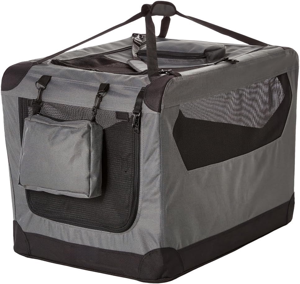 30 Inch Folding Soft Dog Crate Carrier – Portable Travel Kennel with Fleece Pad, Collapsible & Lightweight, Comfortable and Secure Pet Travel, Gray