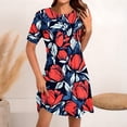 thumbnail image 2 of Vestido Corto para las Mujeres Cuello Redondo Manga Corta Impresa Suéter, Moda Casual Estilo Línea, 2 of 5