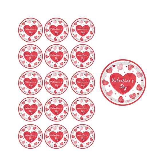 Beautynvta Valentine's Day Tableware Set, 16 Pcs 9'' Pink Heart and Love-Themed Disposable Paper Plates for Valentine, Wedding Party Supplies, Romantic Holiday Gatherings