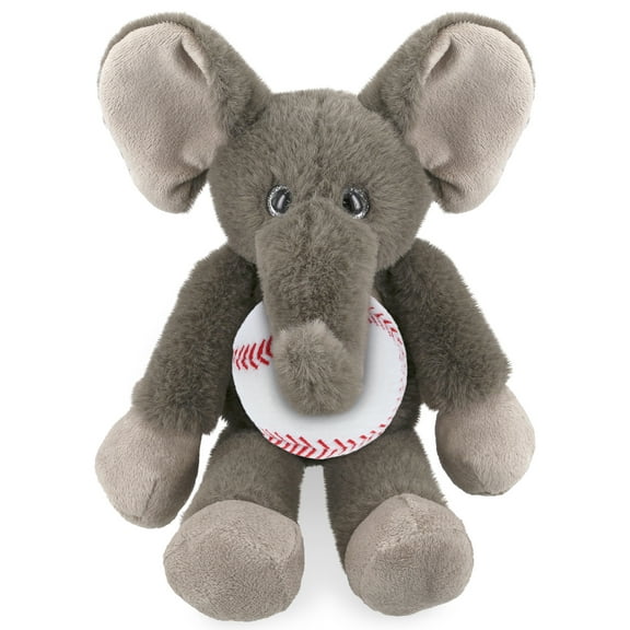 DolliBu Super Soft Long Leg Elephant Stuffed Animal with Baseball Plush - Huggable Elephant, Playtime Plush Toy, Cute Wild Life Gift, Super Soft Plush Doll Animal Toy for Kids and Adults - 10.5 Inches