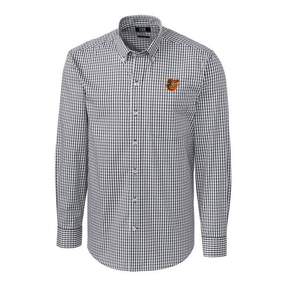 Men's Cutter & Buck Charcoal Baltimore Orioles Big & Tall Stretch Gingham Long Sleeve Button-Down Shirt