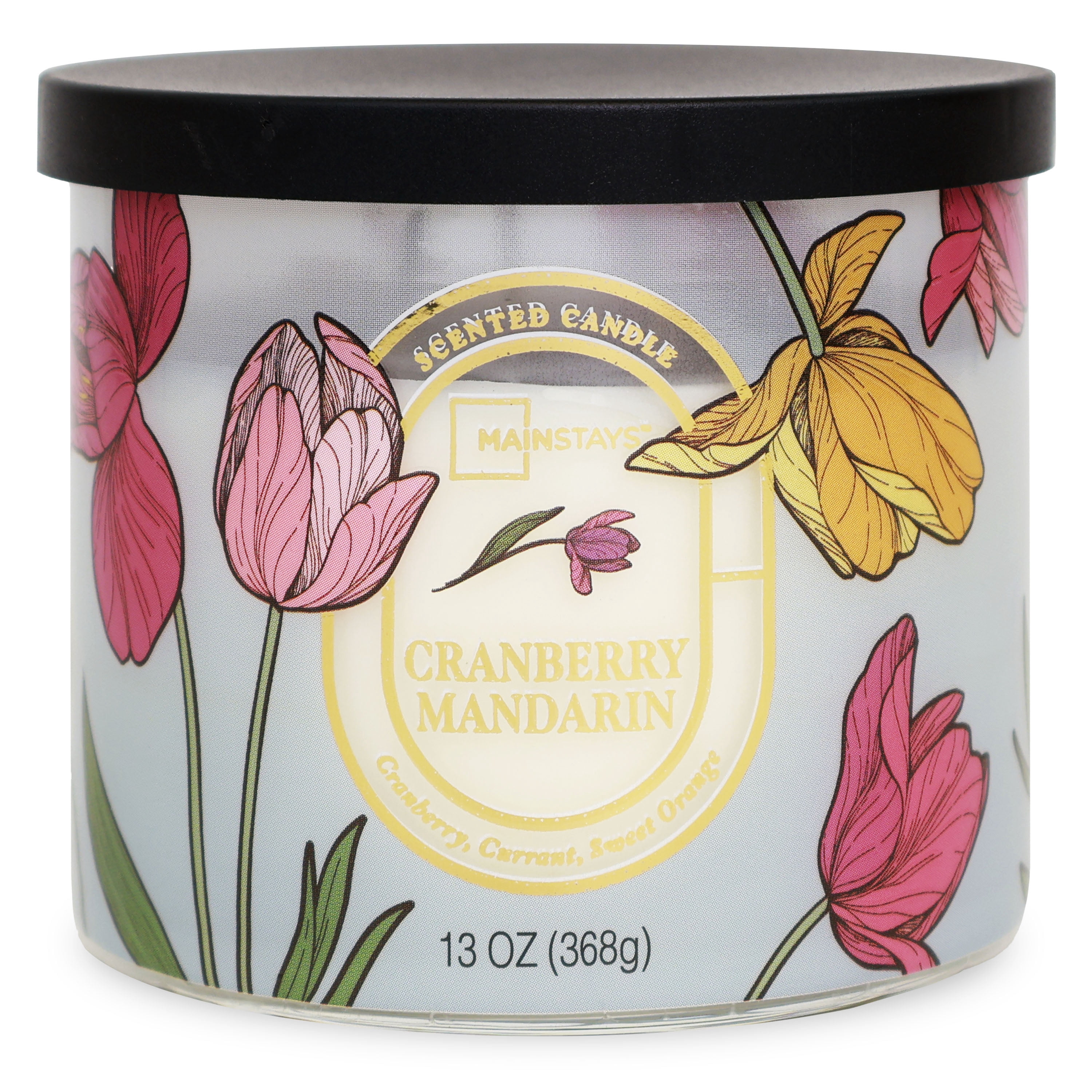 Mainstays 3-Wick Floral Scene Scented Jar Candle, Cranberry Mandarin, 13oz