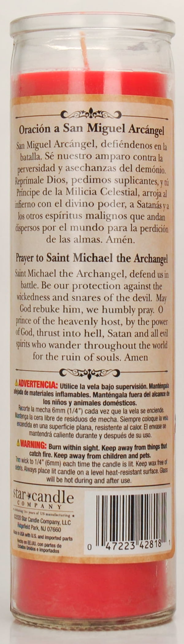 Prayer Candle St Michael Red Wax, 8 Inch
