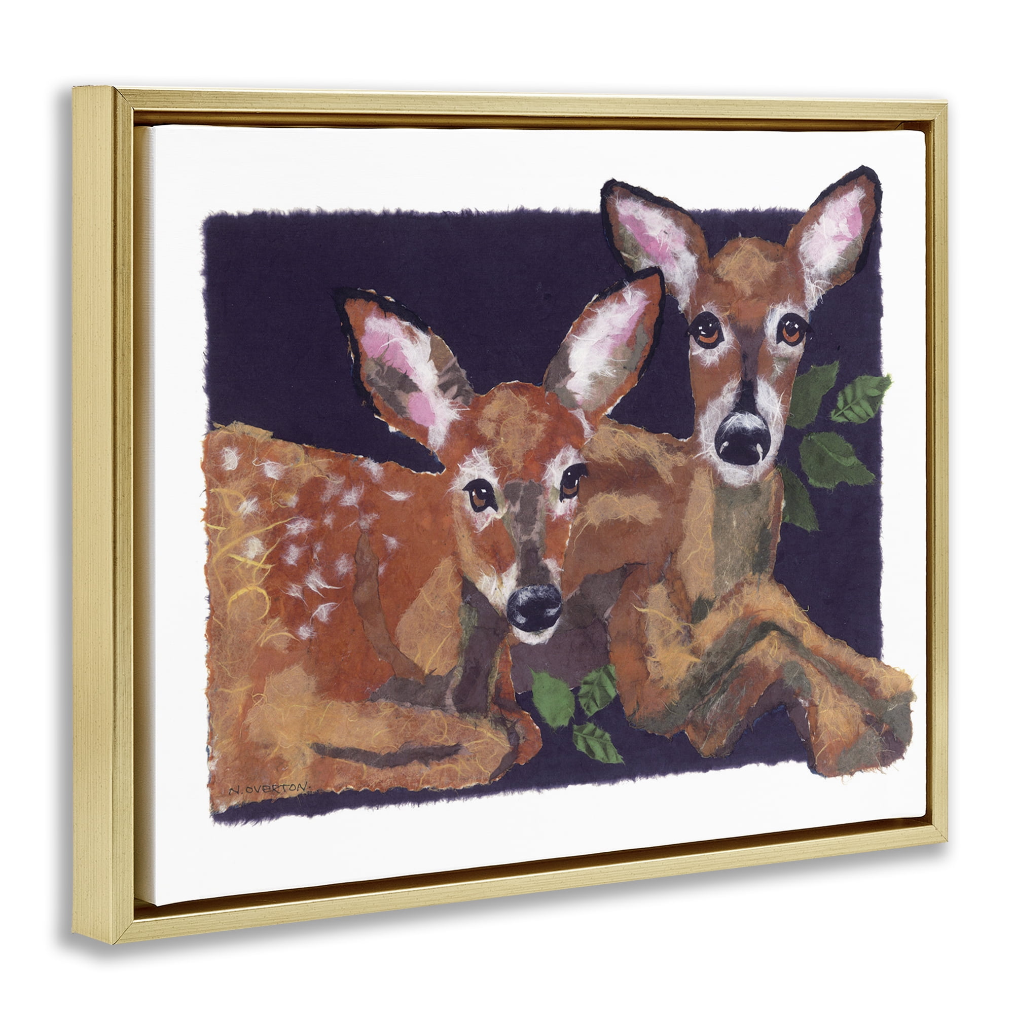 Stupell Industries Fawn Siblings Portrait Animals & Insects Painting Gold Floater Framed Canvas Art Print Wall Art, 31 x 25