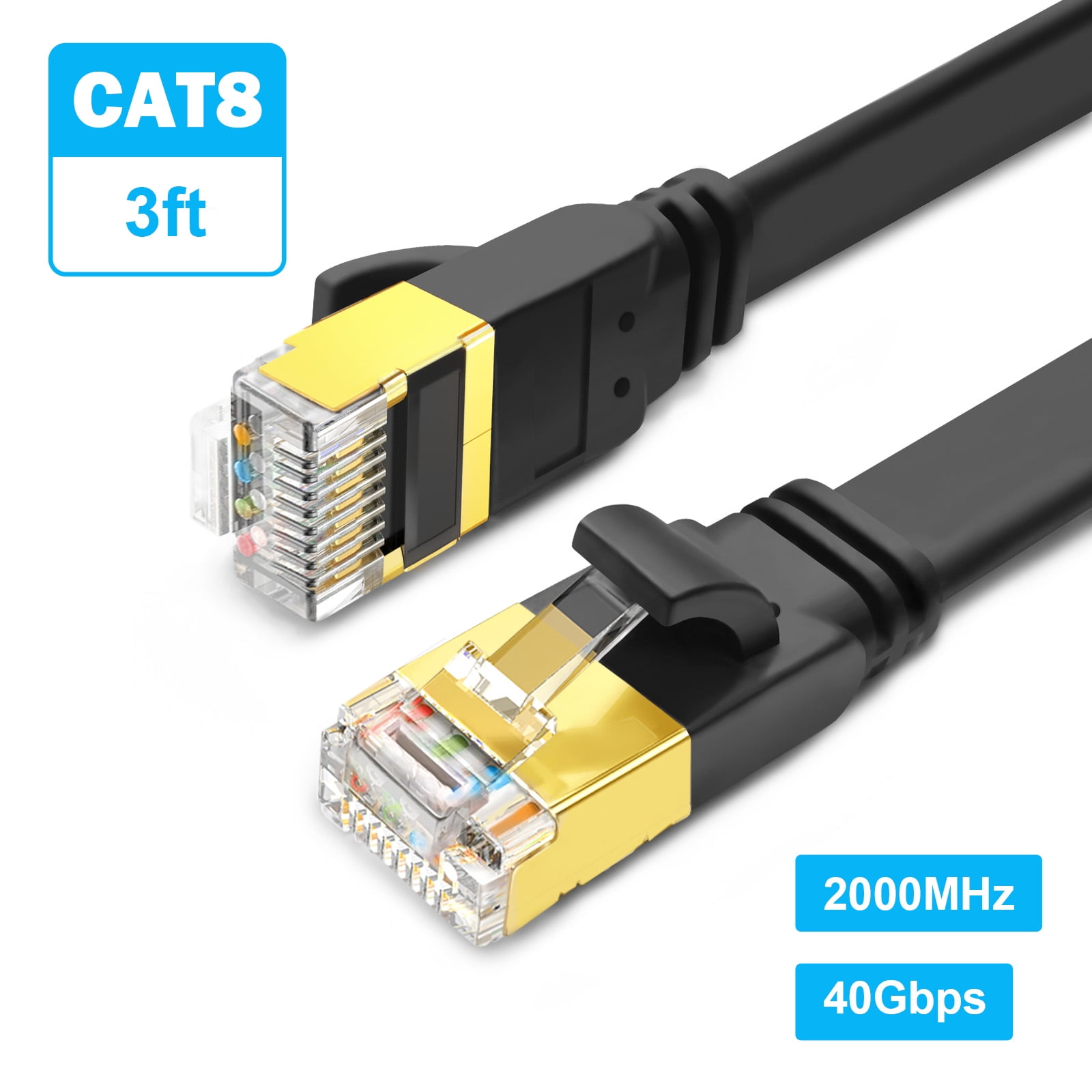 Yauhody CAT 8 Ethernet Cable 3FT Flat High Speed 40Gbps RJ45 CAT8 Cable for PS5,PS4,X box,PC,Laptop,Router