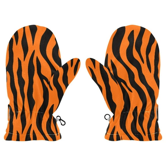 Black Tiger Stripes Cold Weather Mittens Cozy Gloves with Adjustable Fit Perfect for Outdoor Fun