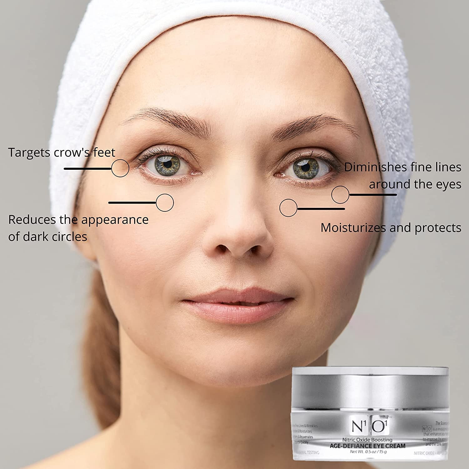 N1O1 Age Defiance Eye Cream with Nitric Oxide Hyaluronic Acid Complex Peptides Ceramides, 15ml
