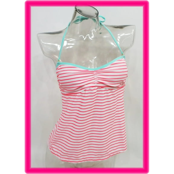 SO Coral Striped Bandeau Open Back Tankini Top Swimwear Juniors' Women's XS