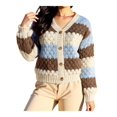 thumbnail image 3 of Womens Striped Chunky Cardigan Sweaters Button Up Fall Trendy Color Block Long Sleeve Knit Sweater Coats Blue XL, 3 of 9
