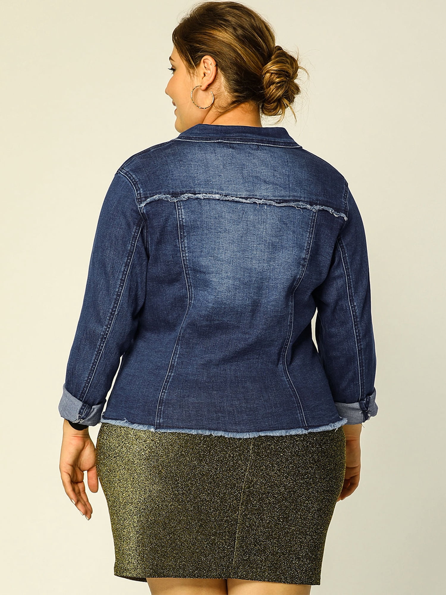 DARING DIVA Women's Plus Size Washed Front Frayed Classic Denim Jacket 6X Dark Blue
