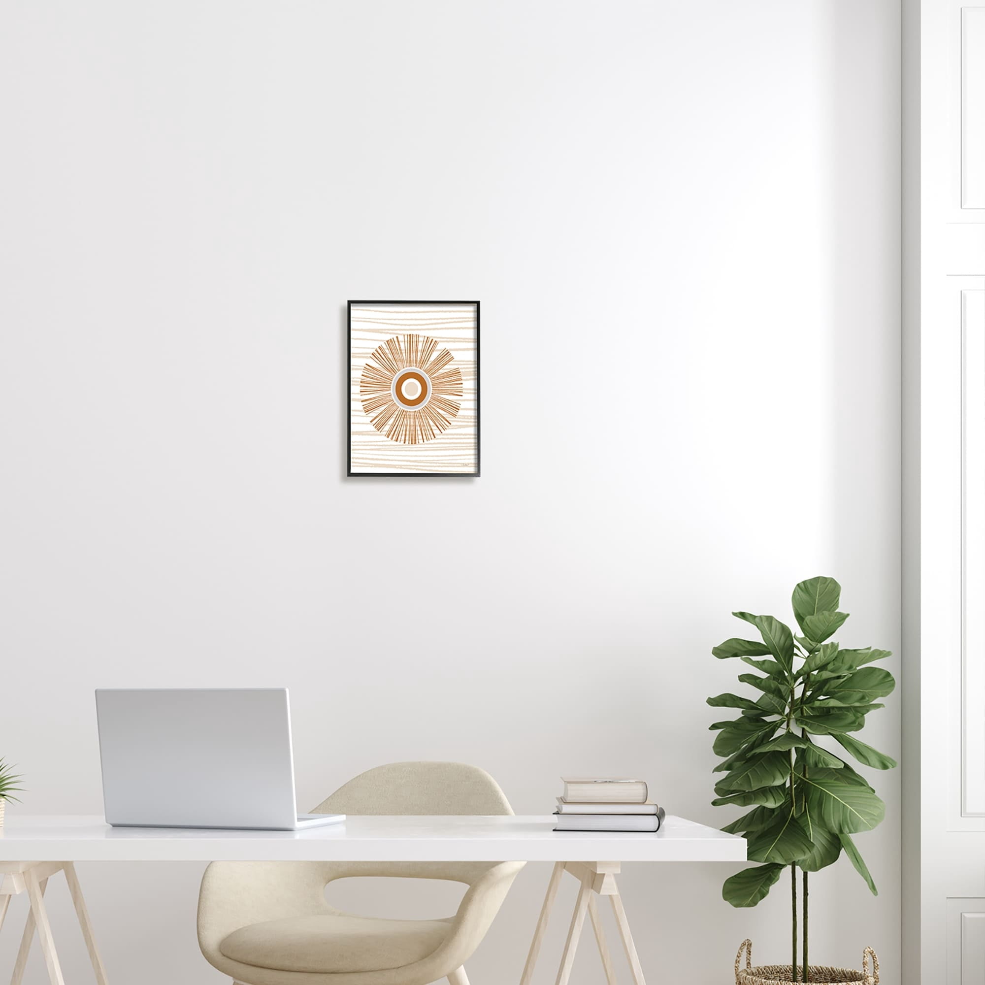 Stupell Industries Earthy Circular Abstract Sun Pattern Wavy Stripes Graphic Art Gray Framed Art Print Wall Art, Design by Martina Pavlova